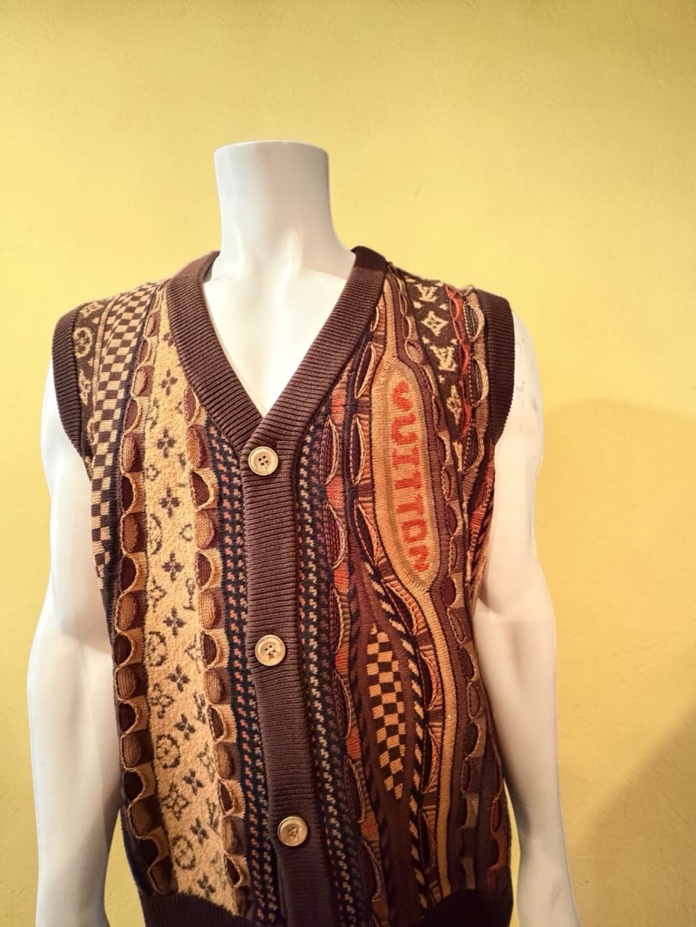 Brown, Tan and Rust Patterned Knit Vest